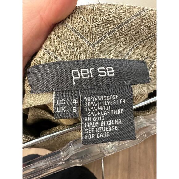 Per Se Brown Striped Straight Leg Cuffed Dress Pants Sz 4 - Picture 2 of 3